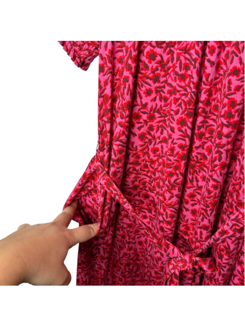 Boden Pink Red Yoke Detail Jersey Midi Dress in Gin Fizz Abstract Vine Size 8L - Picture 5 of 16